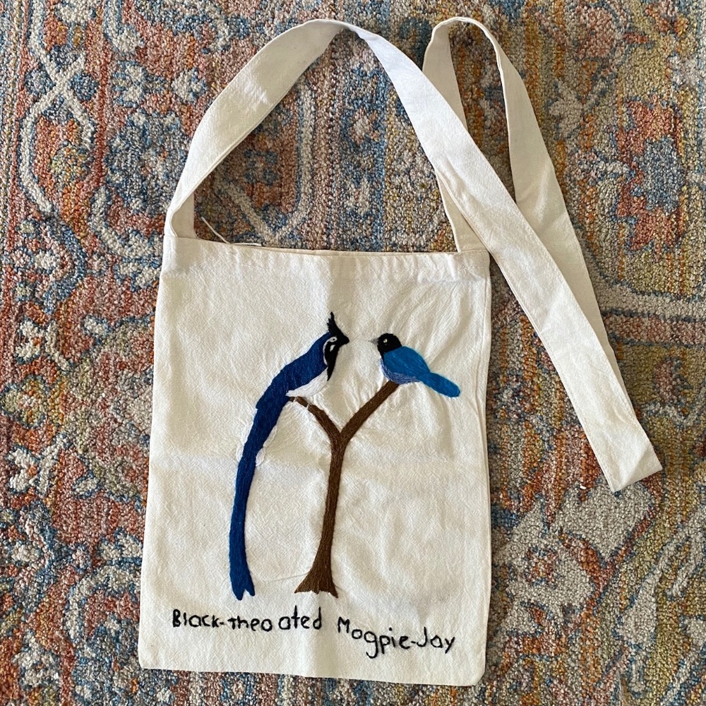 Sweet Handmade embroidered travel/beach pouch with Mexican bird motif